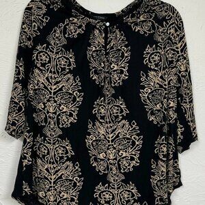 Women’s Lucky Brand 3/4 Sleeve Black & Tan Floral Blouse Top Shirt size 2X/2G
